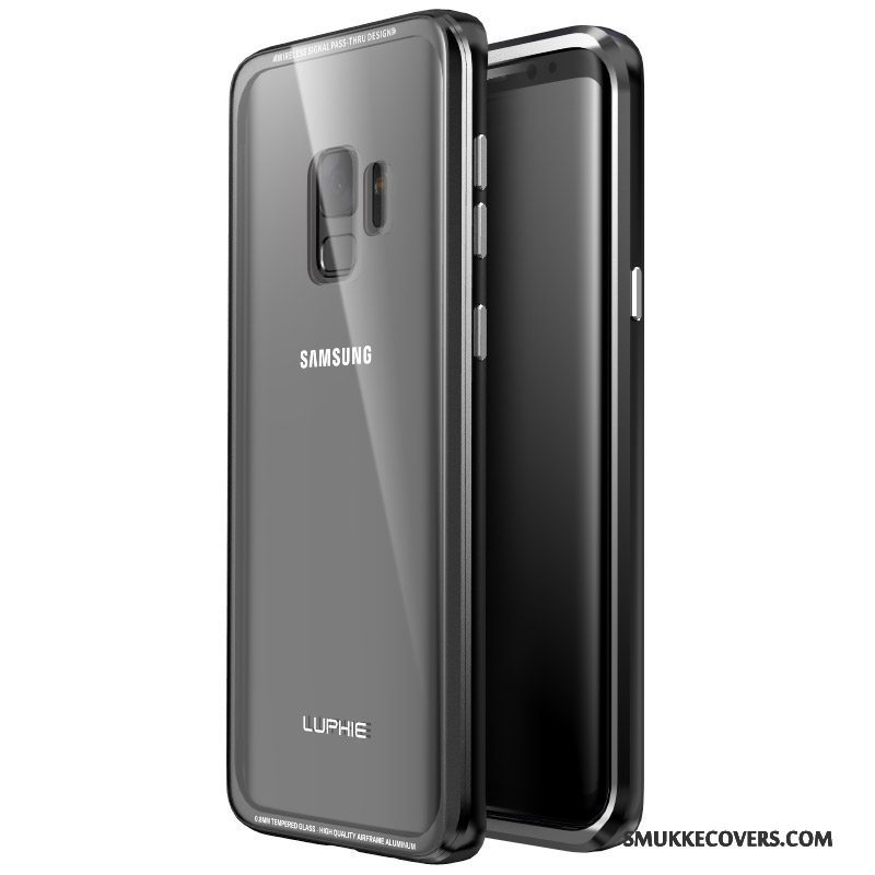 Etui Samsung Galaxy S9 Metal Ramme Hærdet Glas, Cover Samsung Galaxy S9 Tasker Telefonbagdæksel