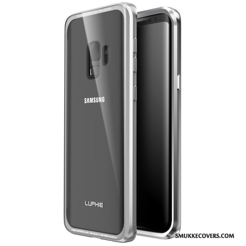 Etui Samsung Galaxy S9 Metal Ramme Hærdet Glas, Cover Samsung Galaxy S9 Tasker Telefonbagdæksel