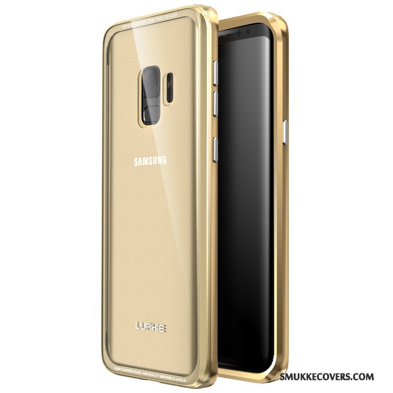 Etui Samsung Galaxy S9 Metal Ramme Hærdet Glas, Cover Samsung Galaxy S9 Tasker Telefonbagdæksel