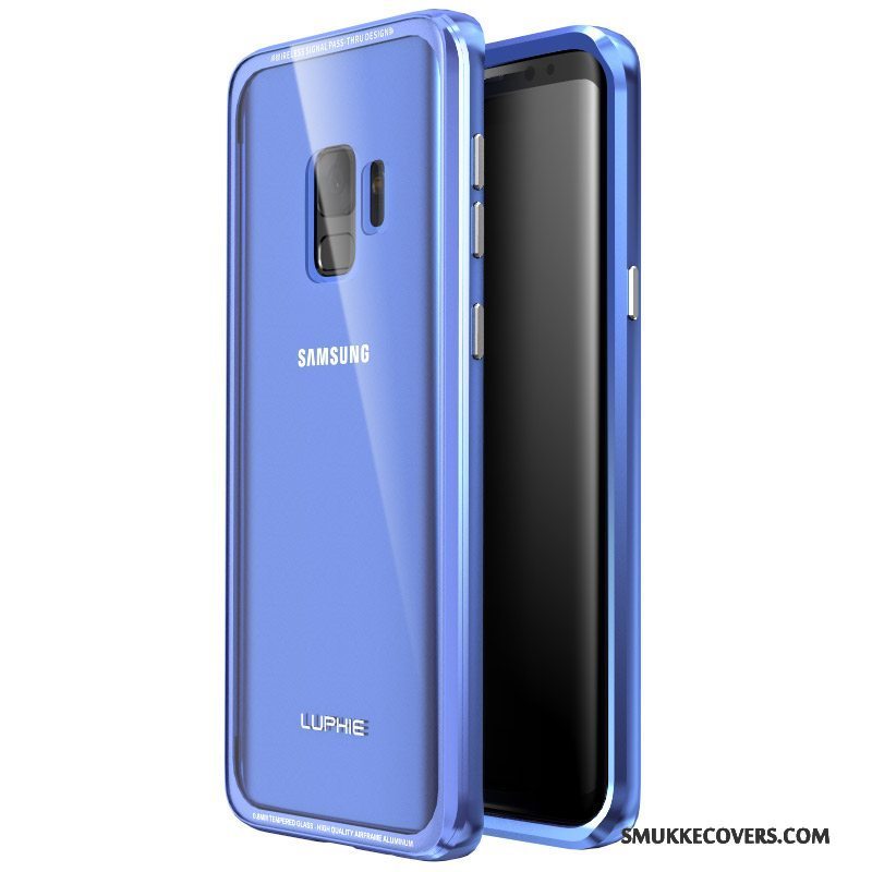 Etui Samsung Galaxy S9 Metal Ramme Hærdet Glas, Cover Samsung Galaxy S9 Tasker Telefonbagdæksel