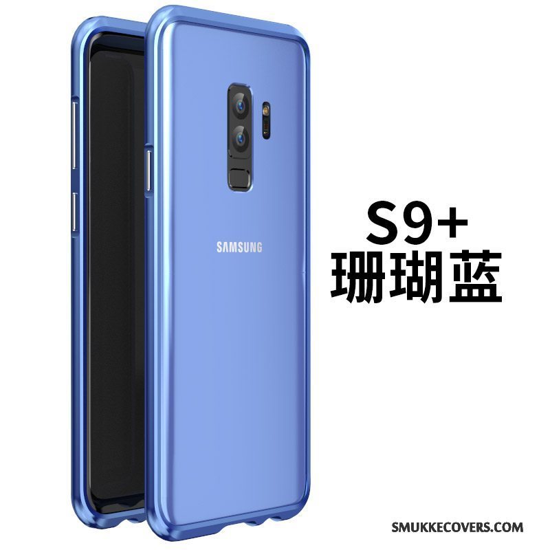 Etui Samsung Galaxy S9+ Tasker Glas Ramme, Cover Samsung Galaxy S9+ Beskyttelse Telefonblå