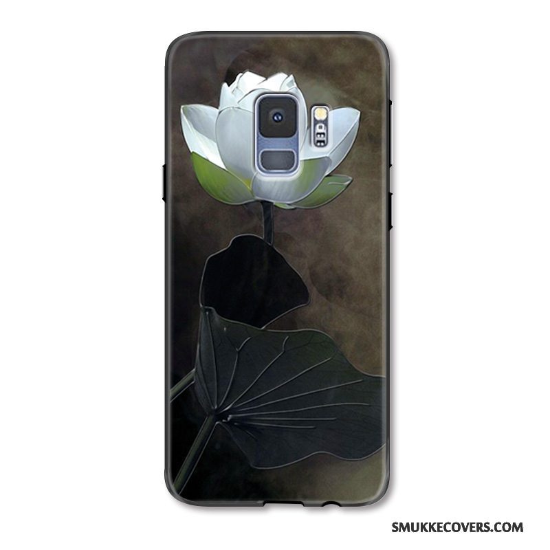 Etui Samsung Galaxy S9 Vintage Blomster Telefon, Cover Samsung Galaxy S9 Relief Grå Hvid