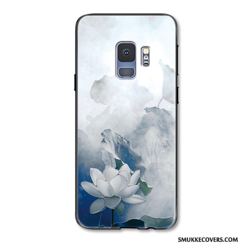 Etui Samsung Galaxy S9 Vintage Blomster Telefon, Cover Samsung Galaxy S9 Relief Grå Hvid