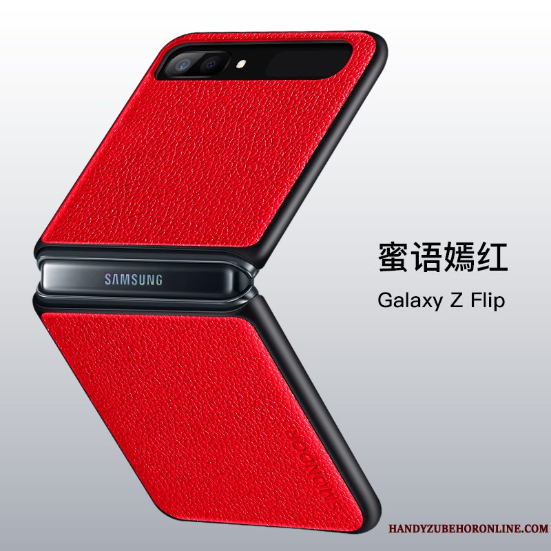 Etui Samsung Z Flip Tasker Rød Ensartet, Cover Samsung Z Flip Læder Fold Telefon