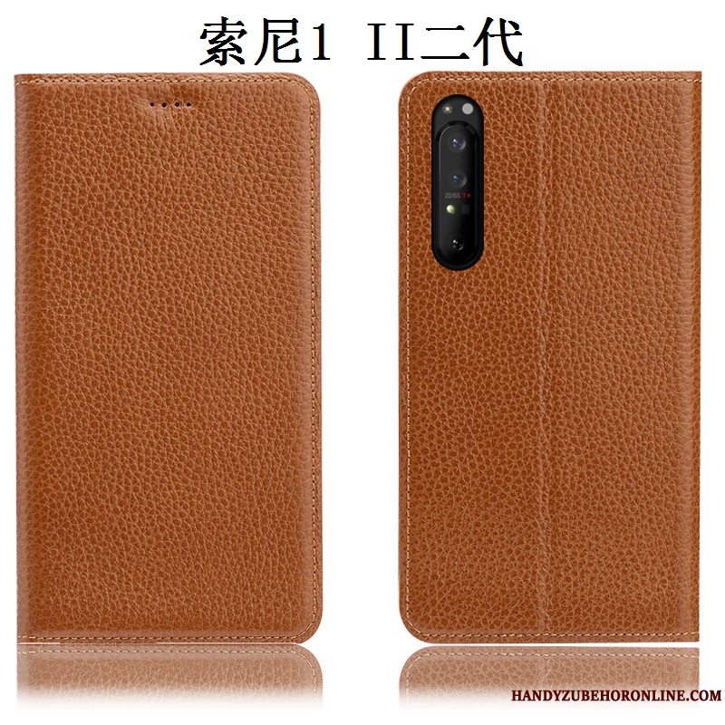 Etui Sony Xperia 1 Ii Folio Litchi Anti-fald, Cover Sony Xperia 1 Ii Læder Telefonrød