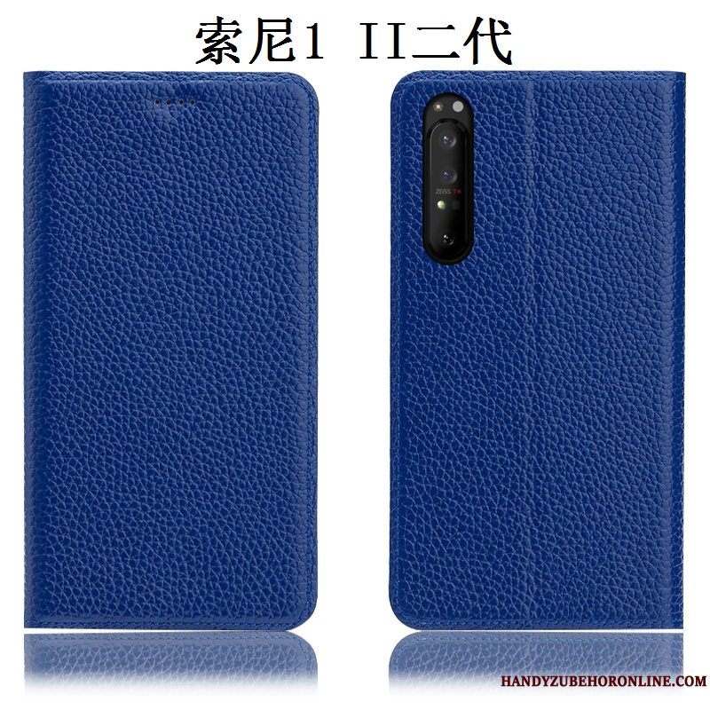 Etui Sony Xperia 1 Ii Folio Litchi Anti-fald, Cover Sony Xperia 1 Ii Læder Telefonrød