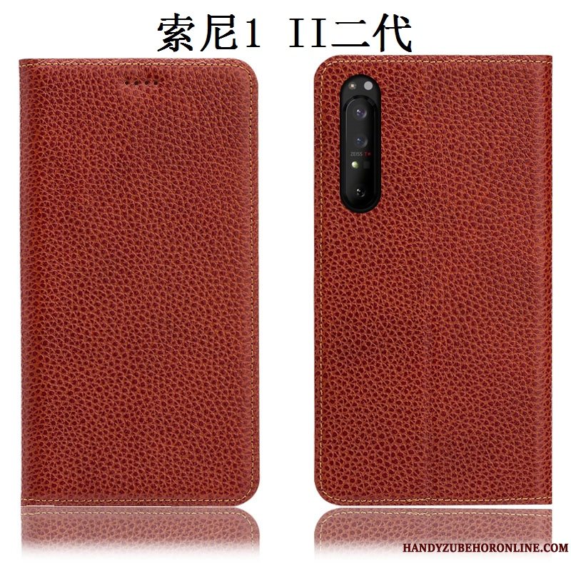 Etui Sony Xperia 1 Ii Folio Litchi Anti-fald, Cover Sony Xperia 1 Ii Læder Telefonrød