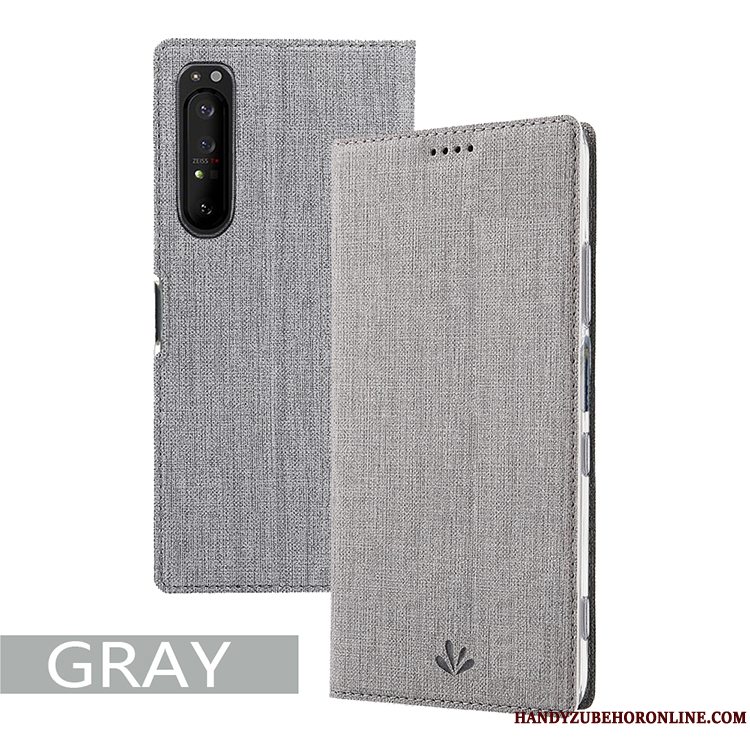 Etui Sony Xperia 1 Ii Support Klud Sort, Cover Sony Xperia 1 Ii Læder Mønster Kort