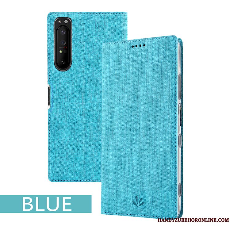 Etui Sony Xperia 1 Ii Support Klud Sort, Cover Sony Xperia 1 Ii Læder Mønster Kort