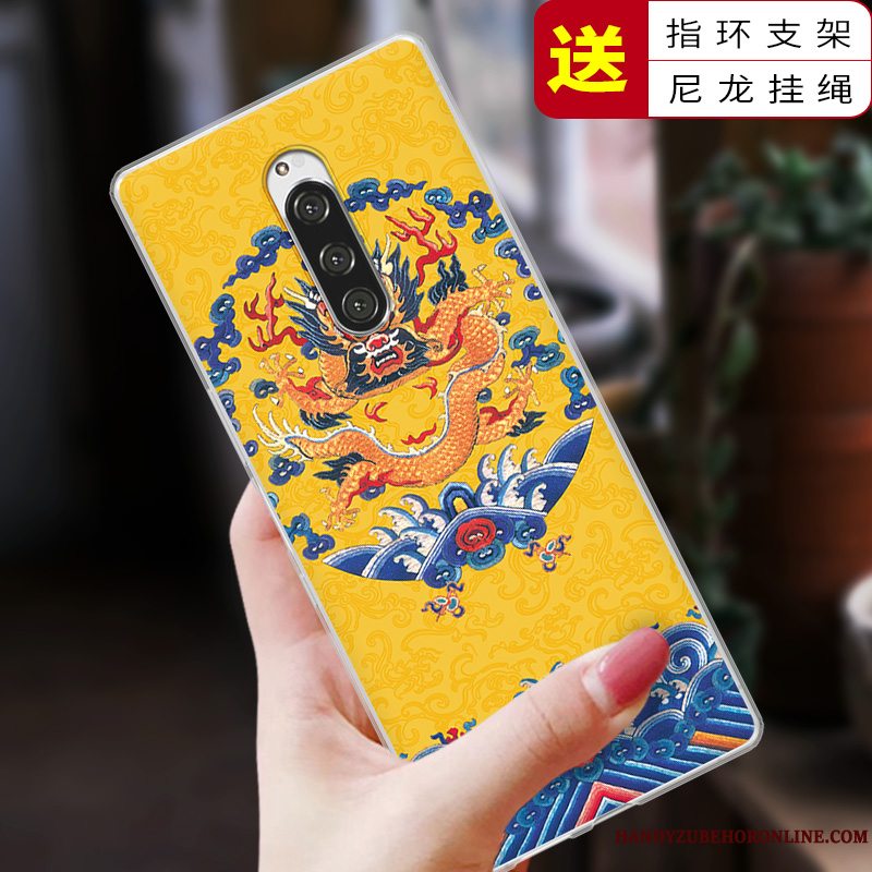 Etui Sony Xperia 1 Vintage Anti-fald Kinesisk Stil, Cover Sony Xperia 1 Beskyttelse Blå Telefon