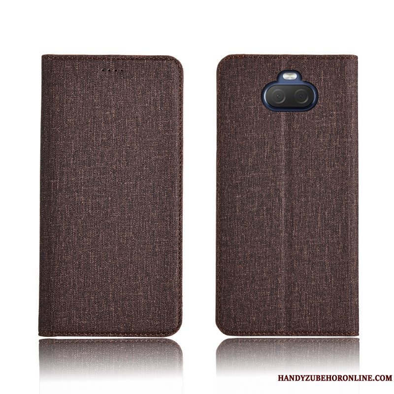 Etui Sony Xperia 10 Folio Anti-fald Nubuck, Cover Sony Xperia 10 Silikone Ny Bomuld Og Linned