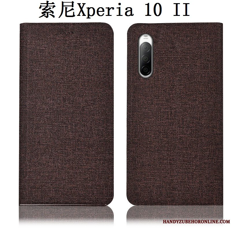 Etui Sony Xperia 10 Ii Folio Lyserød Bomuld Og Linned, Cover Sony Xperia 10 Ii Tasker Telefonanti-fald