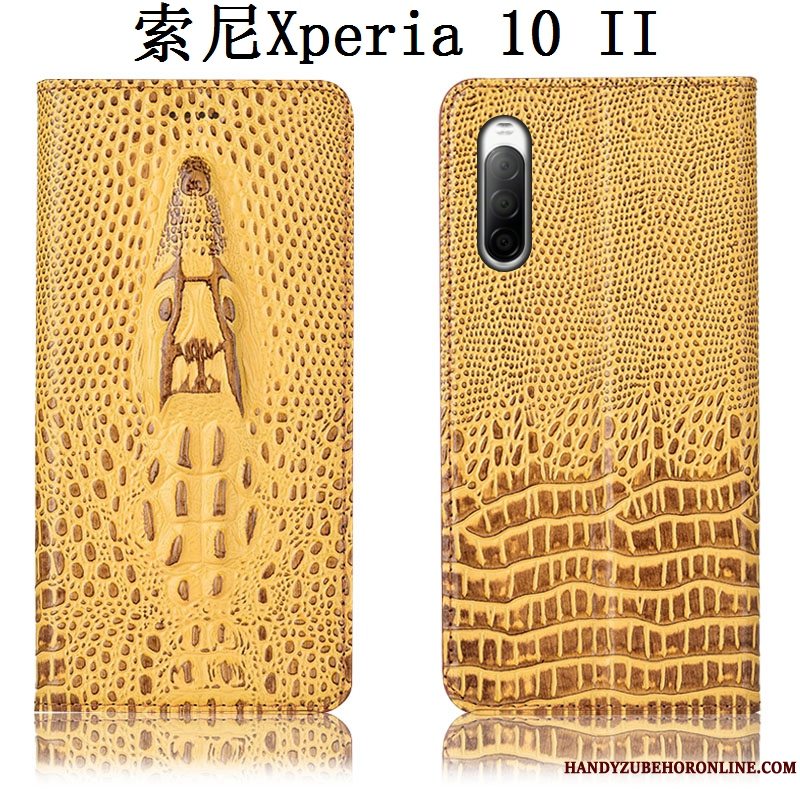 Etui Sony Xperia 10 Ii Folio Sort Telefon, Cover Sony Xperia 10 Ii Læder Anti-fald Krokodille