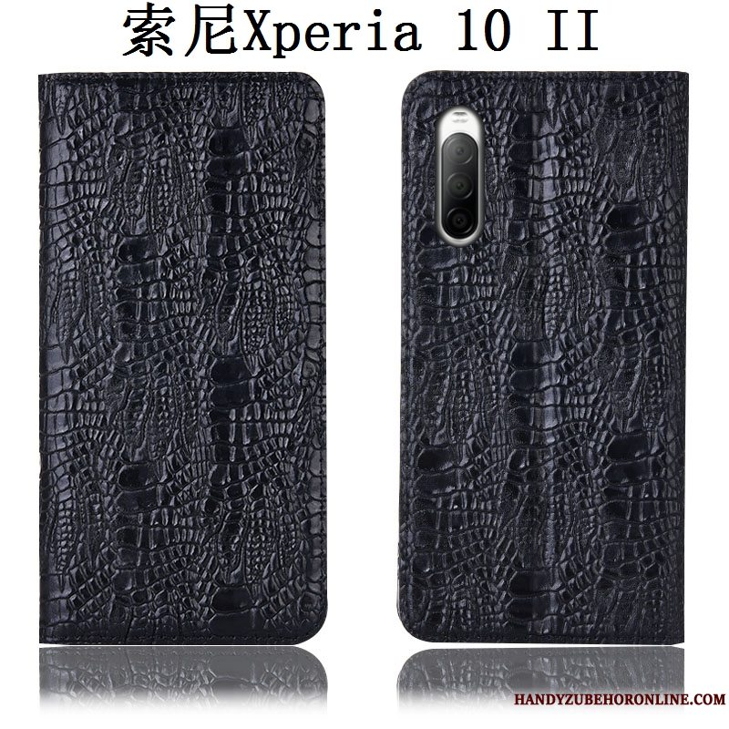 Etui Sony Xperia 10 Ii Læder Sort Krokodille, Cover Sony Xperia 10 Ii Beskyttelse Anti-fald Telefon