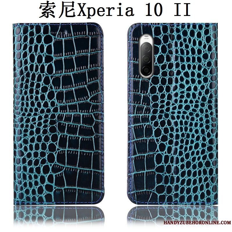 Etui Sony Xperia 10 Ii Tasker Sort Krokodille, Cover Sony Xperia 10 Ii Læder Anti-fald Telefon