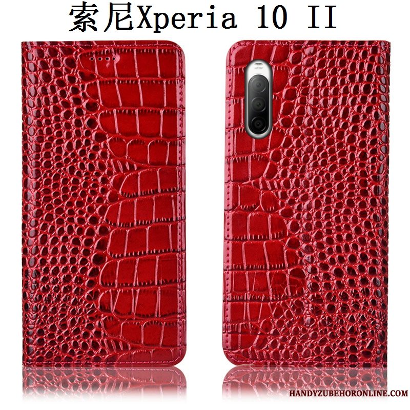 Etui Sony Xperia 10 Ii Tasker Sort Krokodille, Cover Sony Xperia 10 Ii Læder Anti-fald Telefon