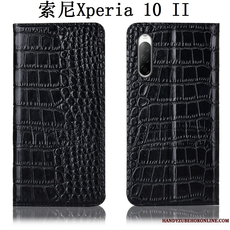 Etui Sony Xperia 10 Ii Tasker Sort Krokodille, Cover Sony Xperia 10 Ii Læder Anti-fald Telefon