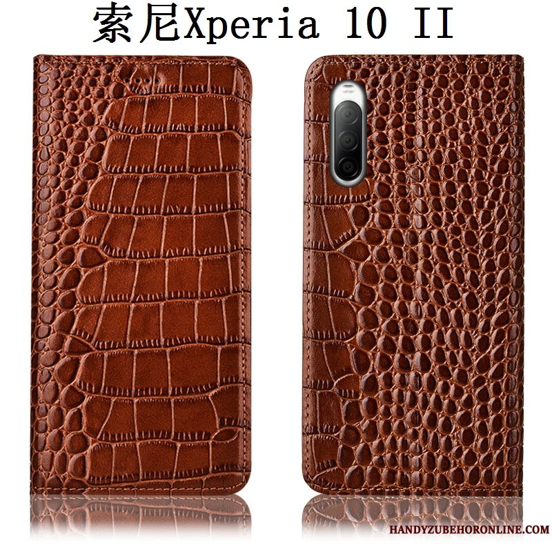 Etui Sony Xperia 10 Ii Tasker Sort Krokodille, Cover Sony Xperia 10 Ii Læder Anti-fald Telefon