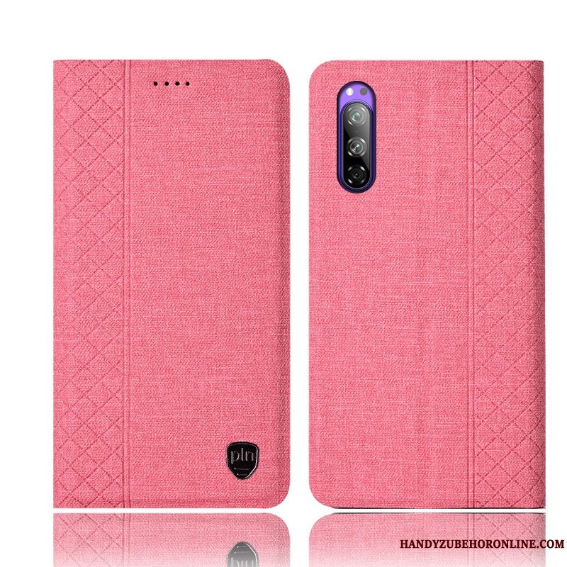 Etui Sony Xperia 5 Tasker Telefonlyserød, Cover Sony Xperia 5 Læder Anti-fald Ternet