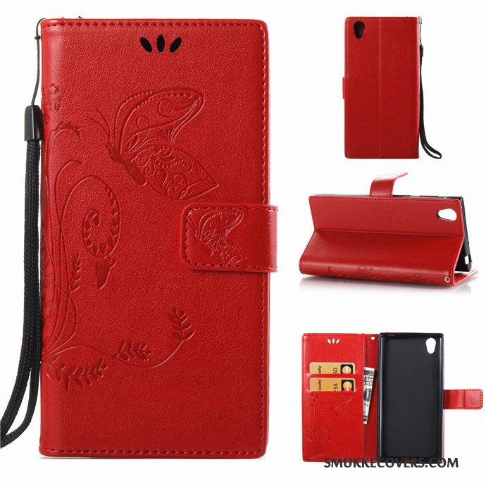 Etui Sony Xperia L1 Folio Rød Telefon, Cover Sony Xperia L1 Silikone Hængende Ornamenter
