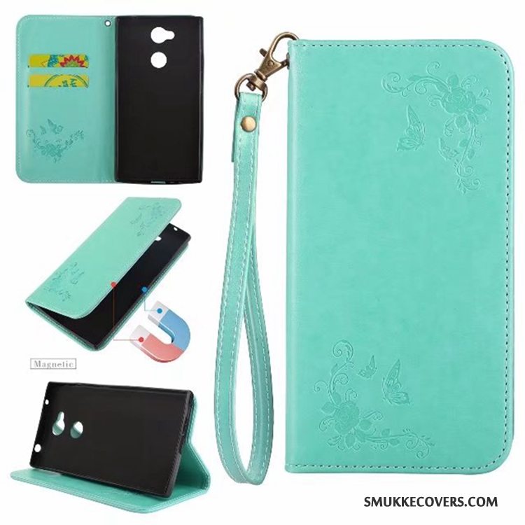 Etui Sony Xperia L2 Folio Anti-fald Rød, Cover Sony Xperia L2 Blød Sommerfugle Telefon