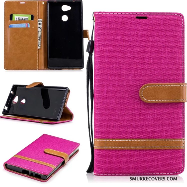 Etui Sony Xperia L2 Folio Denim Blå, Cover Sony Xperia L2 Tegnebog Ren Kort