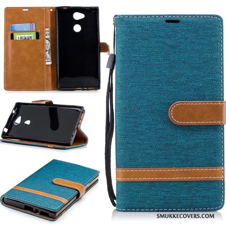 Etui Sony Xperia L2 Folio Denim Blå, Cover Sony Xperia L2 Tegnebog Ren Kort