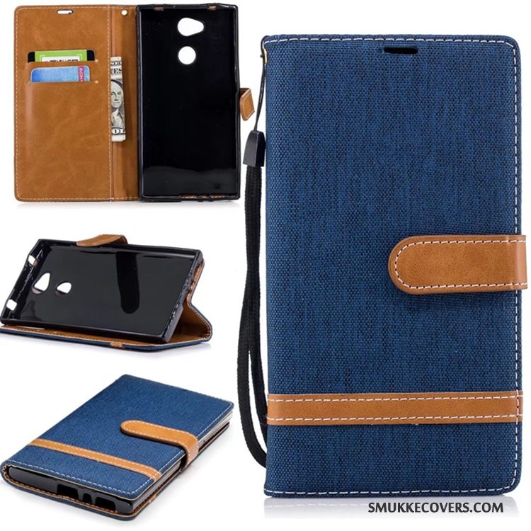 Etui Sony Xperia L2 Folio Denim Blå, Cover Sony Xperia L2 Tegnebog Ren Kort