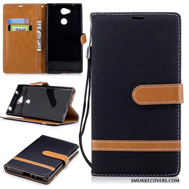 Etui Sony Xperia L2 Folio Denim Blå, Cover Sony Xperia L2 Tegnebog Ren Kort