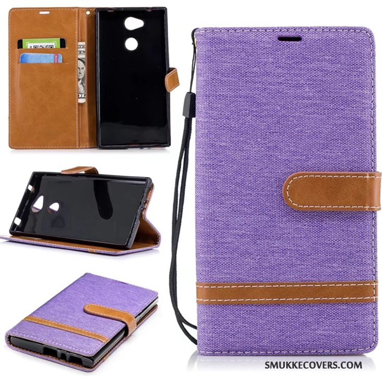 Etui Sony Xperia L2 Folio Denim Blå, Cover Sony Xperia L2 Tegnebog Ren Kort