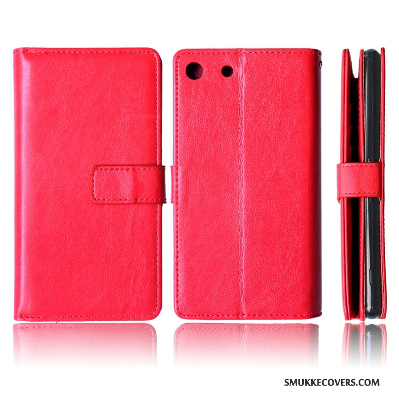 Etui Sony Xperia M5 Dual Beskyttelse Kort Telefon, Cover Sony Xperia M5 Dual Læder Anti-fald Rød
