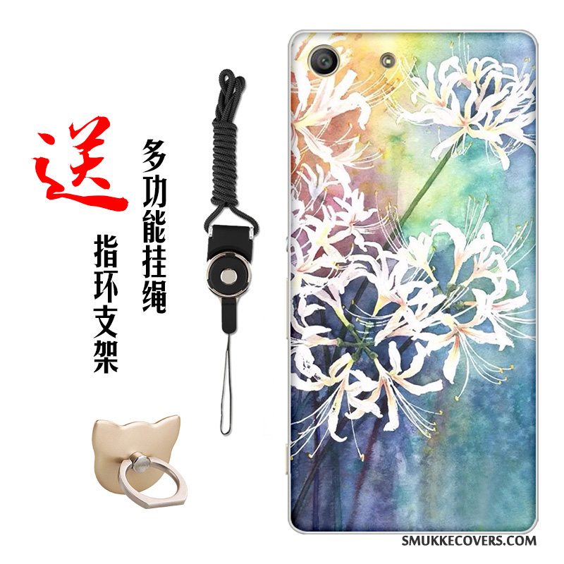 Etui Sony Xperia M5 Dual Vintage Kinesisk Stil Blomster, Cover Sony Xperia M5 Dual Blød Hvid Tilpas