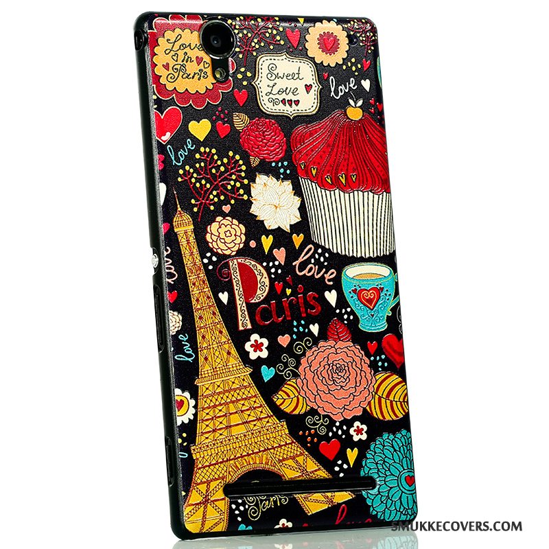 Etui Sony Xperia T2 Cartoon Ny Nubuck, Cover Sony Xperia T2 Beskyttelse Telefonsort