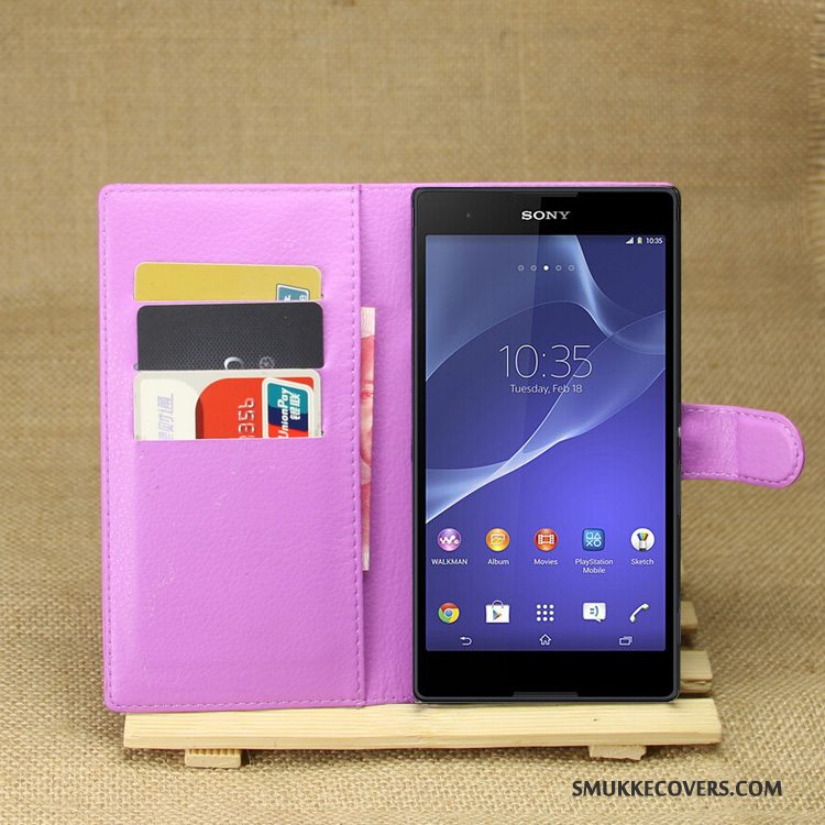 Etui Sony Xperia T3 Læder Lilla Telefon, Cover Sony Xperia T3 Beskyttelse