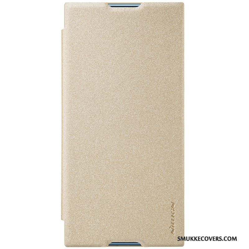 Etui Sony Xperia Xa1 Plus Folio Anti-fald Grå, Cover Sony Xperia Xa1 Plus Læder Telefonguld