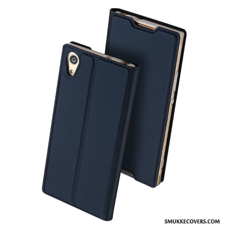 Etui Sony Xperia Xa1 Ultra Læder Guld Business, Cover Sony Xperia Xa1 Ultra Folio