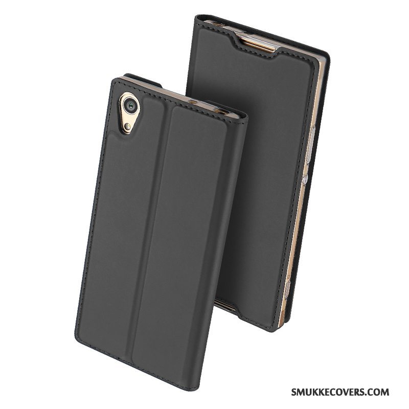 Etui Sony Xperia Xa1 Ultra Læder Guld Business, Cover Sony Xperia Xa1 Ultra Folio