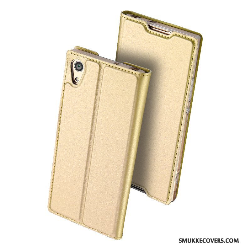 Etui Sony Xperia Xa1 Ultra Læder Guld Business, Cover Sony Xperia Xa1 Ultra Folio