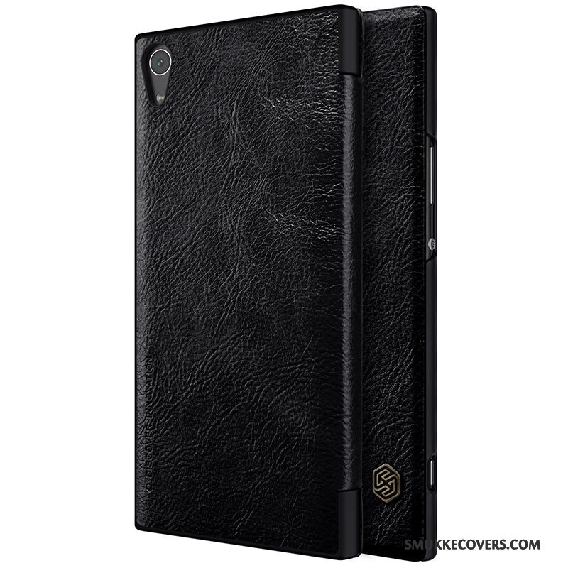 Etui Sony Xperia Xa1 Ultra Læder Kort Guld, Cover Sony Xperia Xa1 Ultra Folio Vinrød Telefon