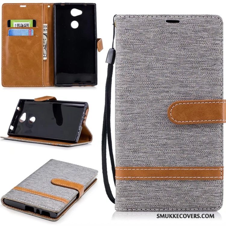 Etui Sony Xperia Xa2 Læder Ren Kort, Cover Sony Xperia Xa2 Support Cyan Denim