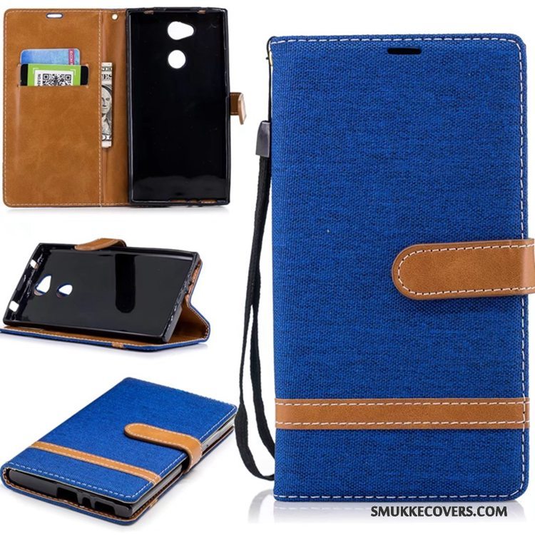 Etui Sony Xperia Xa2 Læder Ren Kort, Cover Sony Xperia Xa2 Support Cyan Denim