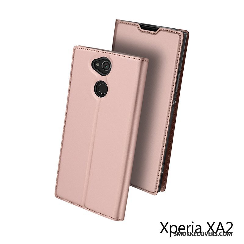 Etui Sony Xperia Xa2 Tasker Telefonkort, Cover Sony Xperia Xa2 Læder Guld Anti-fald