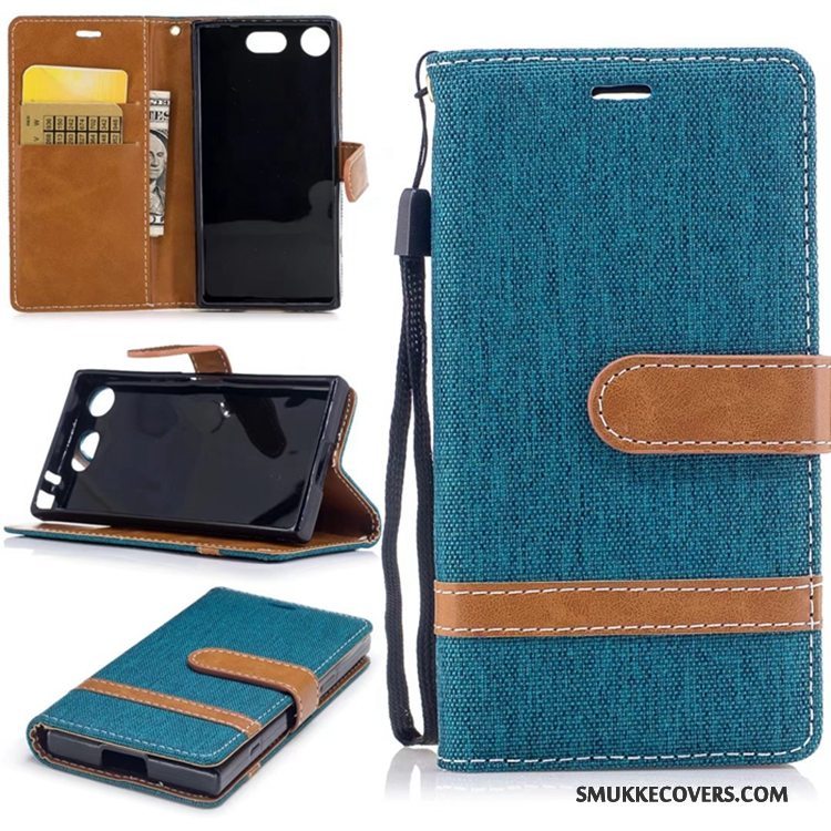 Etui Sony Xperia Xz1 Compact Folio Kort Telefon, Cover Sony Xperia Xz1 Compact Support Anti-fald Denim