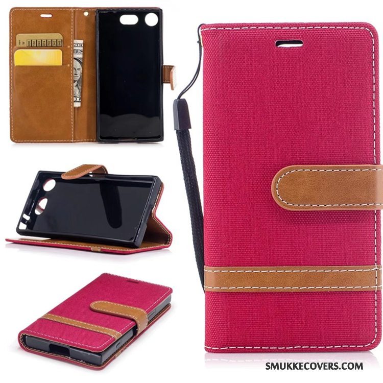 Etui Sony Xperia Xz1 Compact Folio Kort Telefon, Cover Sony Xperia Xz1 Compact Support Anti-fald Denim