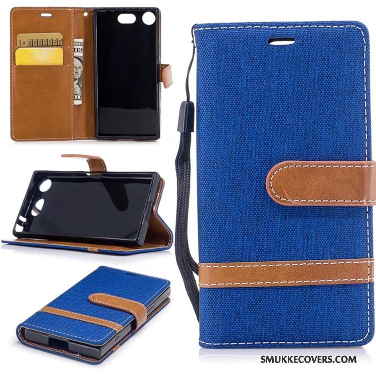 Etui Sony Xperia Xz1 Compact Folio Kort Telefon, Cover Sony Xperia Xz1 Compact Support Anti-fald Denim