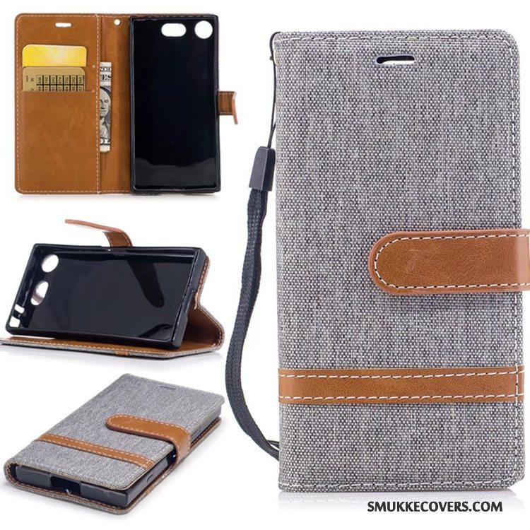 Etui Sony Xperia Xz1 Compact Folio Kort Telefon, Cover Sony Xperia Xz1 Compact Support Anti-fald Denim