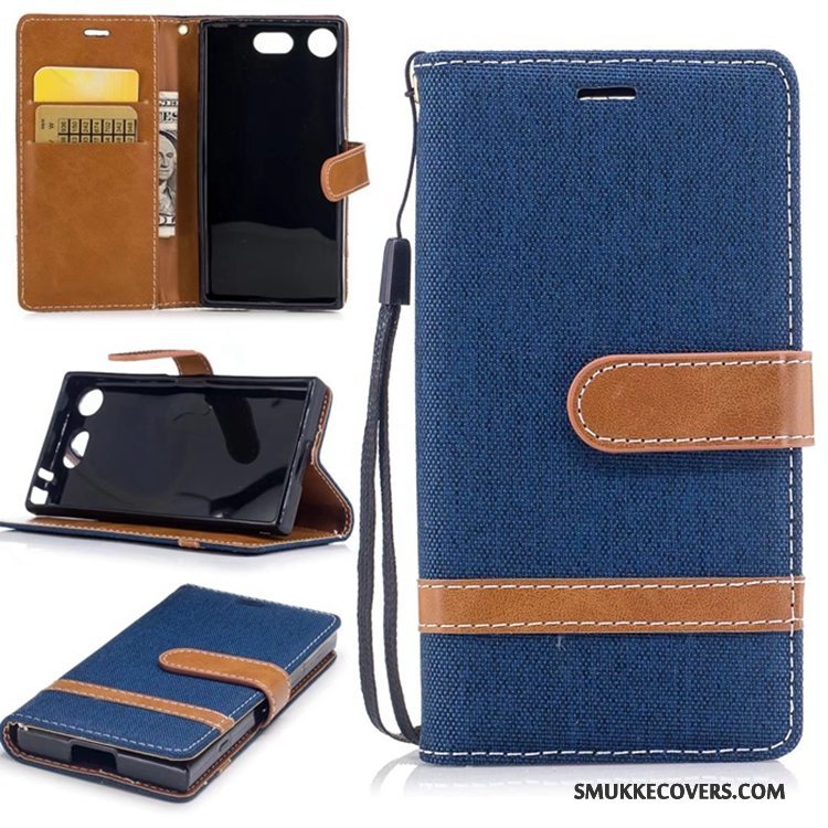 Etui Sony Xperia Xz1 Compact Folio Kort Telefon, Cover Sony Xperia Xz1 Compact Support Anti-fald Denim