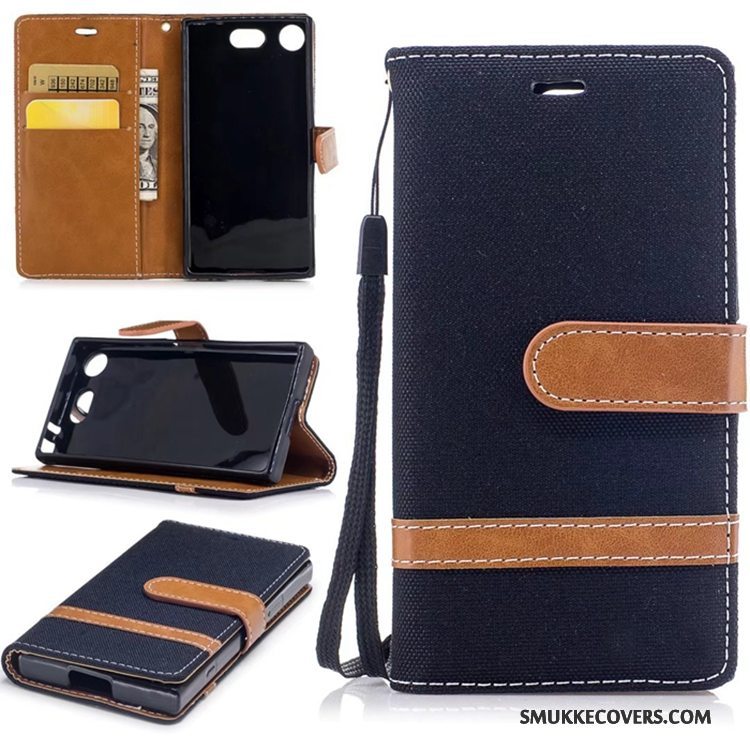 Etui Sony Xperia Xz1 Compact Folio Kort Telefon, Cover Sony Xperia Xz1 Compact Support Anti-fald Denim