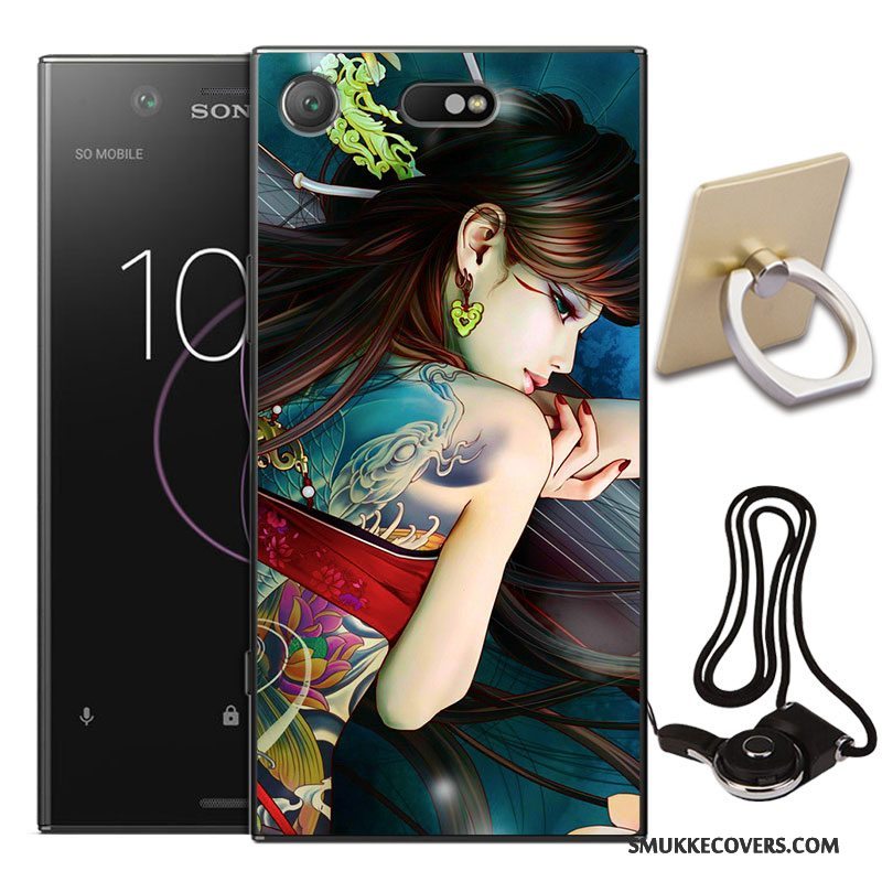 Etui Sony Xperia Xz1 Compact Malet Blå Telefon, Cover Sony Xperia Xz1 Compact Tasker Anti-fald