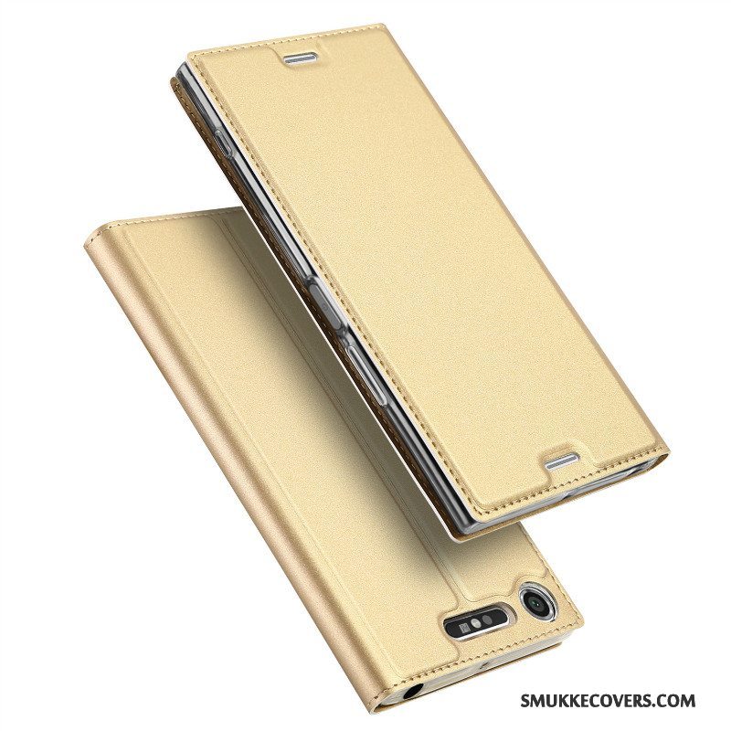 Etui Sony Xperia Xz1 Compact Support Guld Anti-fald, Cover Sony Xperia Xz1 Compact Læder Business